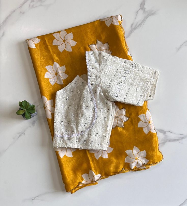 Yellow Super Sale Saree White work blouse